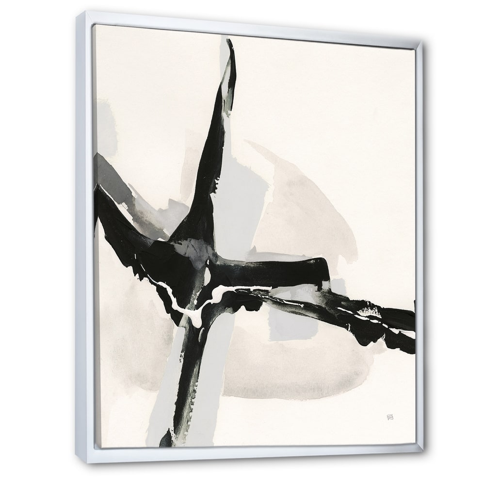 Designart "Abstract Neutral I" Mid-Century Modern Framed Canvas - Black