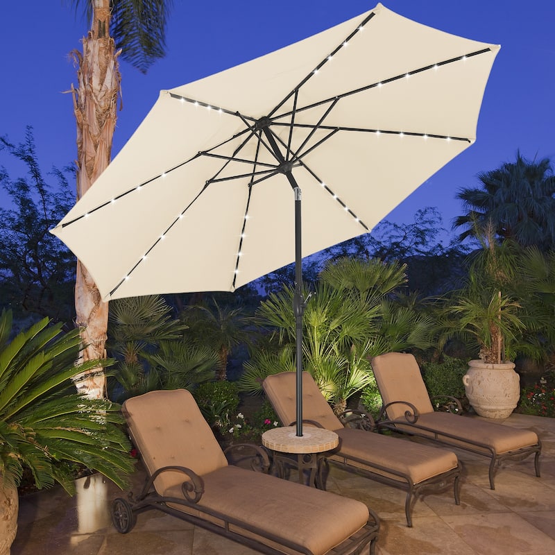 Ainfox 10ft Patio Umbrella with Lights Outdoor Solar Umbrella - Khaki