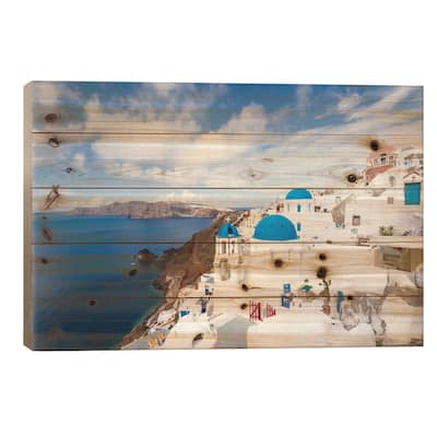 Iconic Blue Domed Churches, Oia, Santorini, Cyclades, Greece Print On Wood by Matteo Colombo - Multi-Color