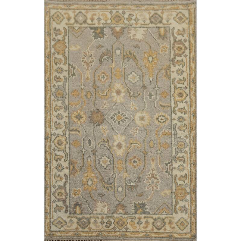 Earth Tone Wool Oushak Indian Rug, Transitional Handmade Carpet - 4' 10'' X 3' 0''