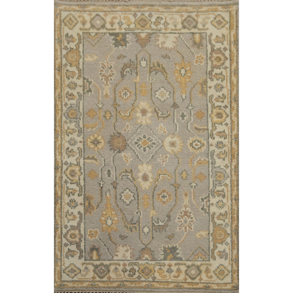 Earth Tone Wool Oushak Indian Rug, Transitional Handmade Carpet - 4' 10'' X 3' 0''