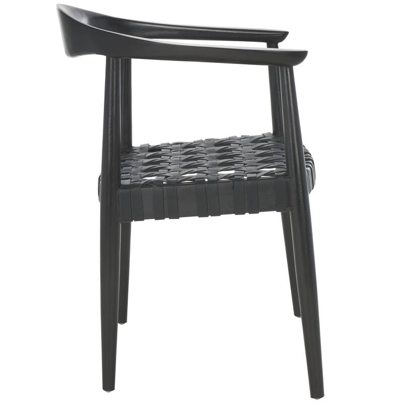 SAFAVIEH Birtie Woven Leather & Solid Wood Accent Chair (Fully Assembled) - W25" x D22" x H22" - 25Wx22Dx22H