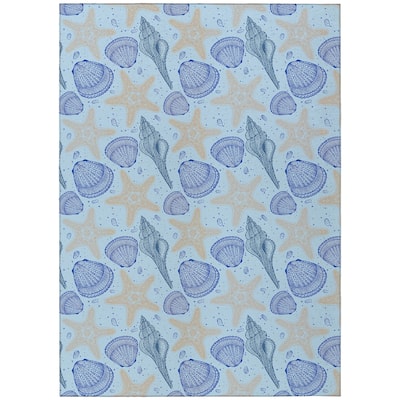 Indoor/ Outdoor Surfside Starfish Shells Washable Rug New