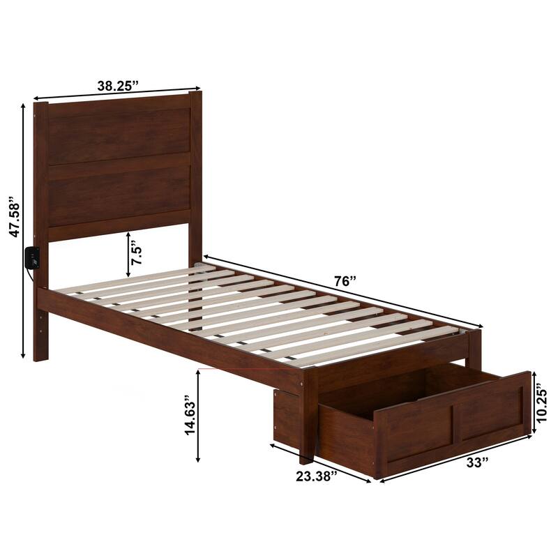 NoHo Twin Bed with Foot Drawer in Walnut