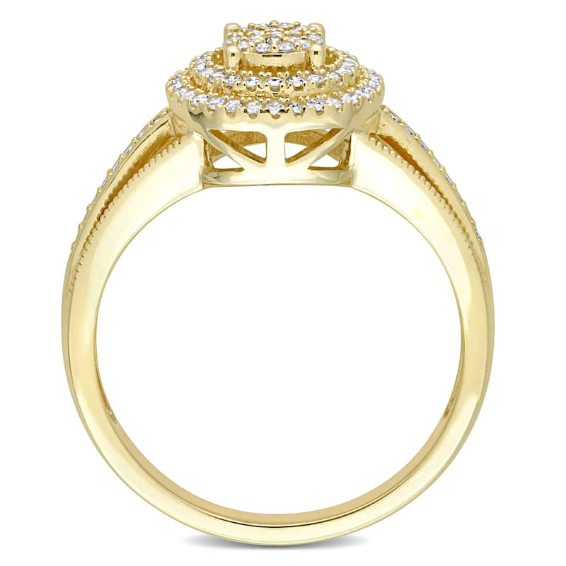 Miadora 1/4ct TDW Diamond Double Halo Split Shank Ring in 10k Yellow Gold