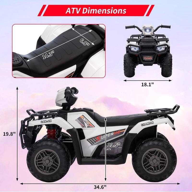 12V Battery-Operated Kids ATV, Dual Speed Adjustment, LED Light, Music, USB