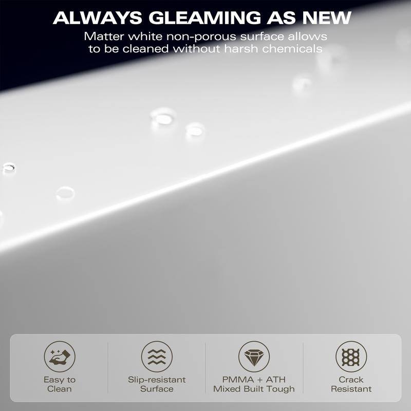 ABRUZZO Glossy White Freestanding Solid Surface Bathtub with Overflow and Pop-up Drain