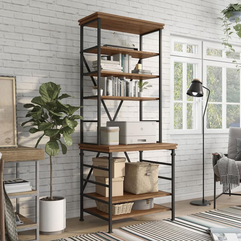 Rendrick Farmhouse Adjustable Shelves Bookcase by Furniture of America - Dark Oak