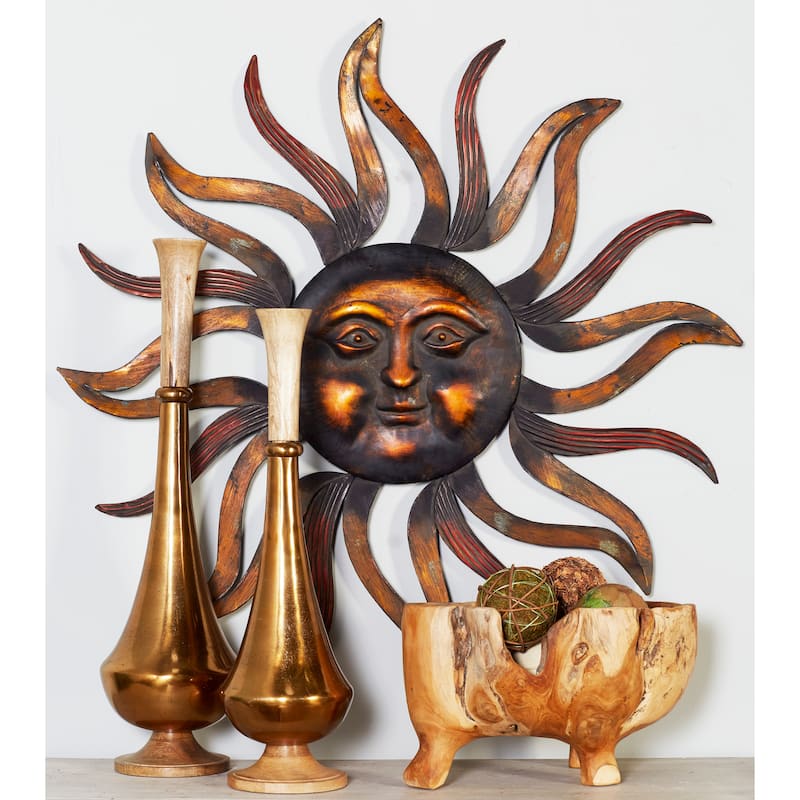 Brass Metal Sun Home Wall Decor with Distressed Copper Like Finish - Brass