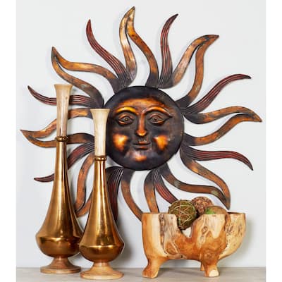 Brass Metal Sun Home Wall Decor with Distressed Copper Like Finish