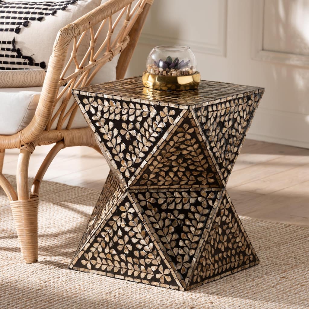 Feronia Modern Bohemian Black and Bronze Mother of Pearl End Table