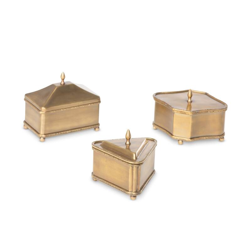Brass Escritoire Boxes, Set Of 3 - Rectangle: 5.75"L x 3.5"W x 5.5"H