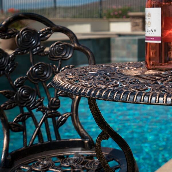 Shop 3pcs Bistro Patio Set Rose Design Weather Resistant Bronze Casted Standard Overstock 15874314