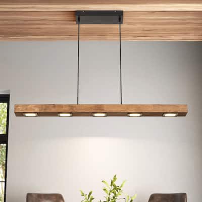 6/7/8-Light Modern Farmhouse Linear Wood LED Pendant Light for Kitchen Island