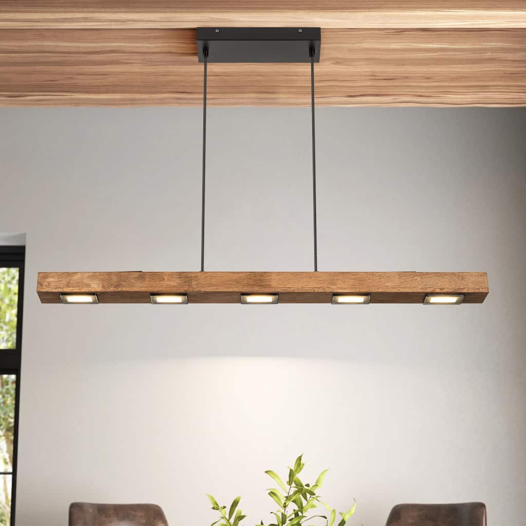 6/7/8-Light Modern Farmhouse Linear Wood LED Pendant Light for Kitchen Island