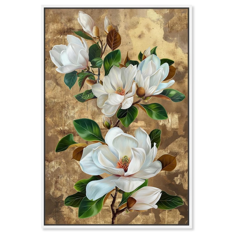 Guilded White flora Canvas by Art Remedy - White - 24" x 36"