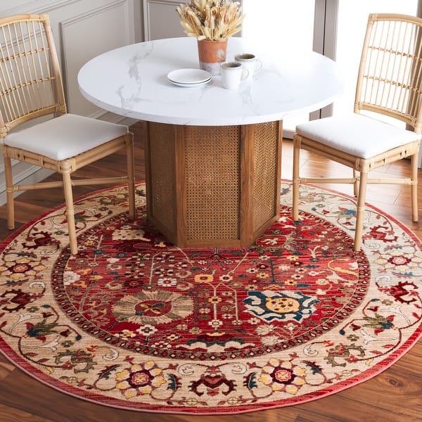 slide 2 of 51, SAFAVIEH Kashan Yahavit Oriental Rug with Fringe 4' Round - Red/Beige