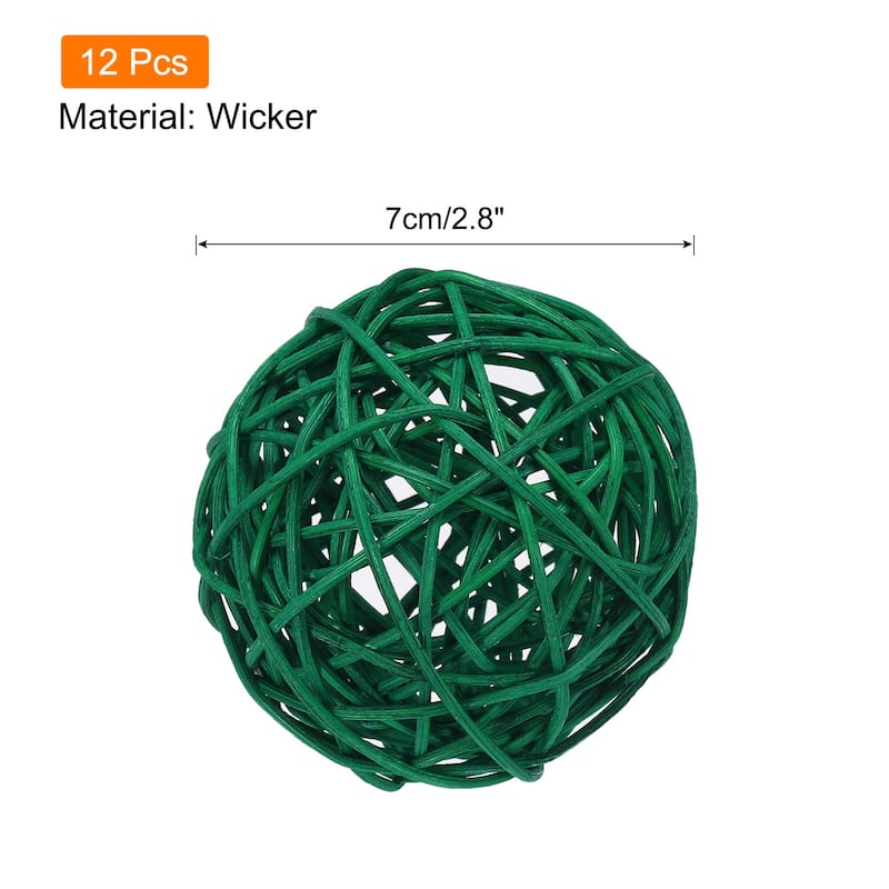 12 Pcs Wicker Rattan Balls 2.8In for Vase Fillers Party Decorative - Grass Green