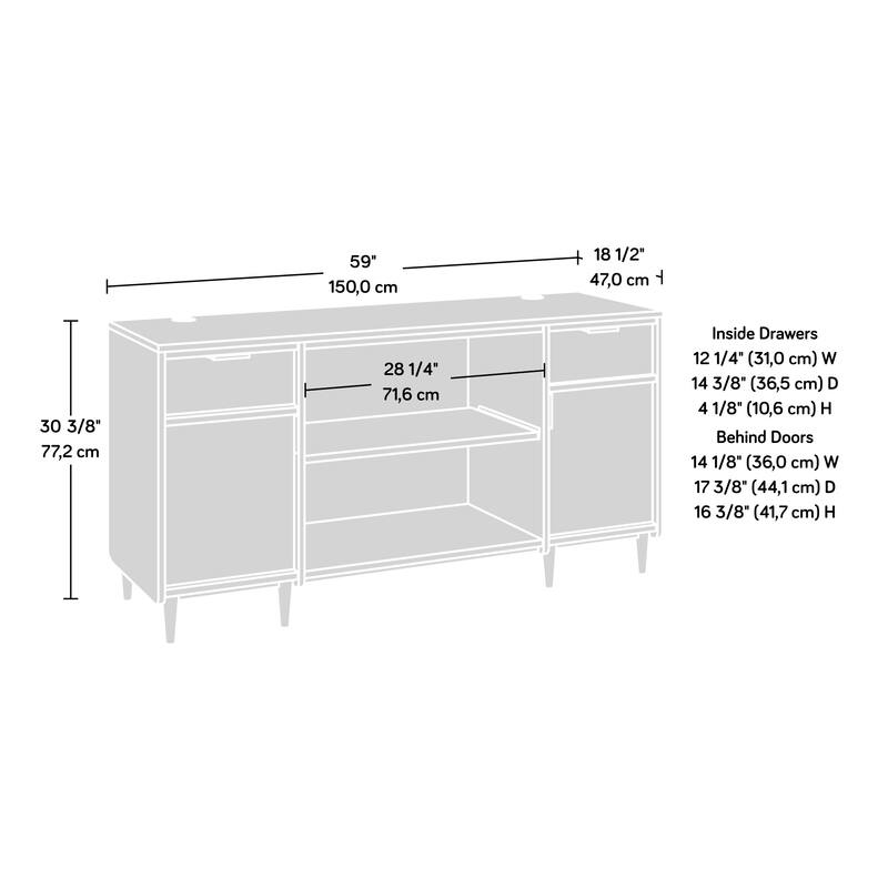 Wood Credenza with Large Surface, Maple - 59.06"W x 18.5"D x 30.39"H