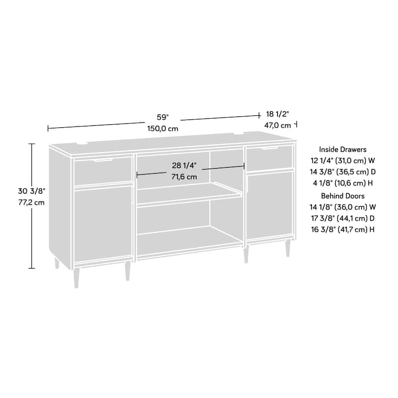Wood Modern Credenza with 2 Drawers and 2 Open Shelf, Dark Gray - 59.06"W x 18.5"D x 30.39"H