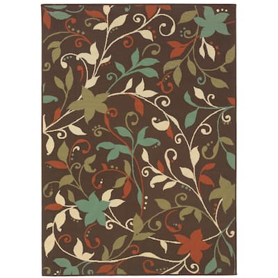 Nevers Brown Green Floral Outdoor Casual Area Rug