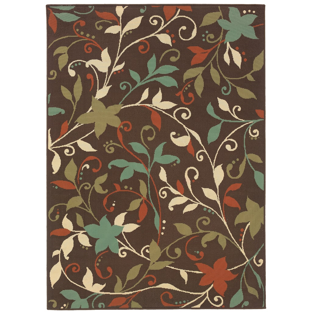 Nevers Brown Green Floral Outdoor Casual Area Rug