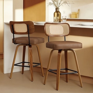 Spruce & Spring 26" Swivel Bar Stool with Bentwood Back or PE Rattan Back