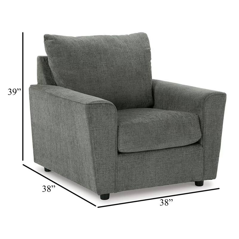 Ratty Armchair, 38 Inch, Gray Polyester, Track Armrests, Welt Trims