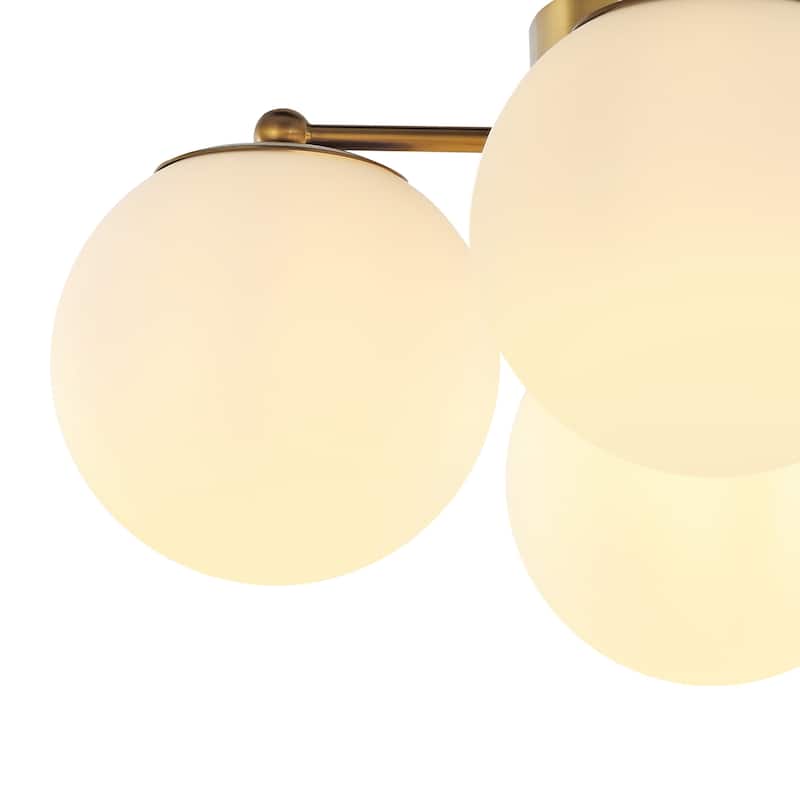 Luca 18" 4-Light Bohemian Farmhouse Iron/Frosted Glass LED Semi Flush Mount, Brass Gold/White by JONATHAN Y