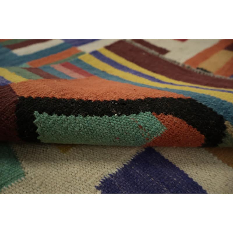 Hand Woven Oriental 100% Wool Carpet Southwestern Modern Beige & Ivories Kilim Area Rug - 10' 0'' X 8' 5''