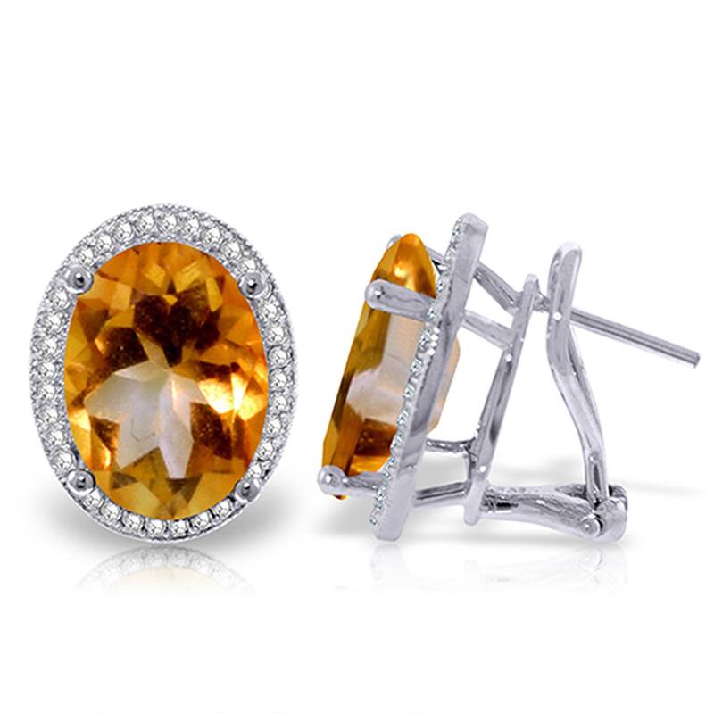 9.76 Carat 14K Solid Gold Oval Citrine Diamond Gemstone Earrings - White