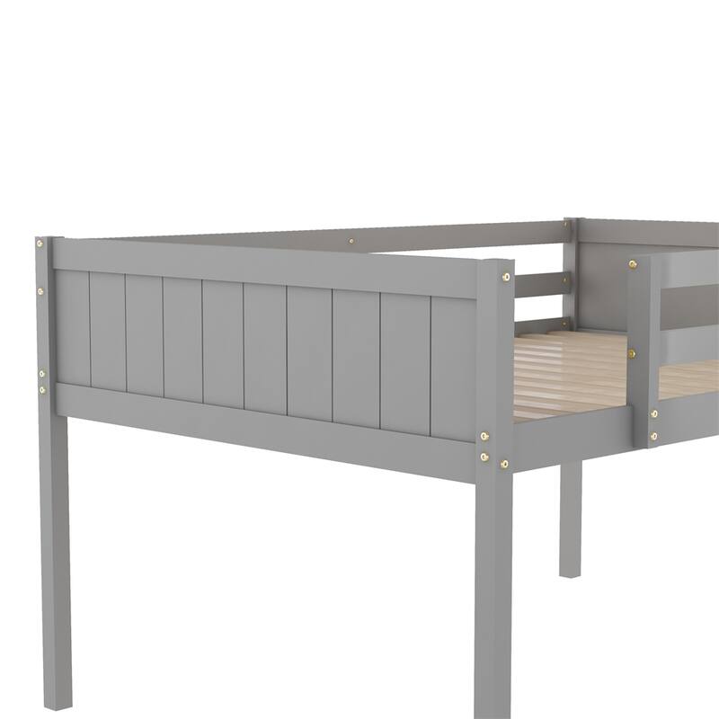 Wood Low Loft Bed w/Ladder,Ladder Can Be Placed On The Left Or Right