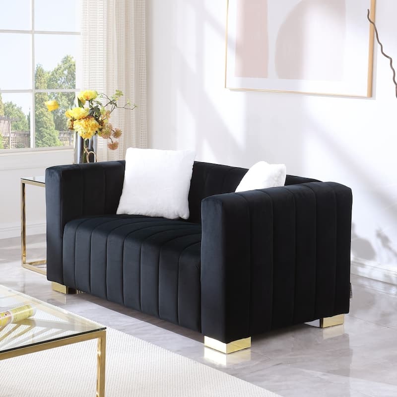 62.6" Modern 2-seater Velvet Channel Loveseat Sofa
