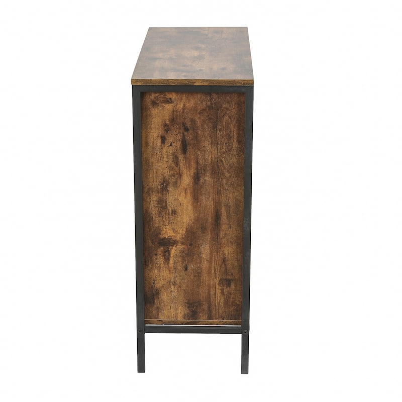 Walnut Finish Manufactured Wood 3-Shelf and 1-Door Storage Cabinet