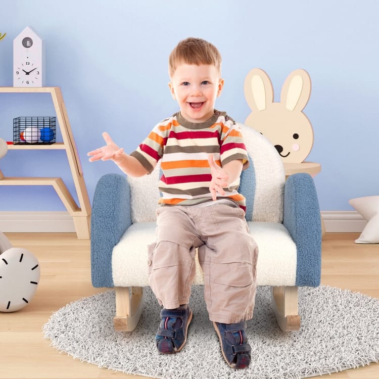 Children's Velvet Rocking Chair with Solid Wood Legs - 20" x 19.5" x 20"(L x W x H)