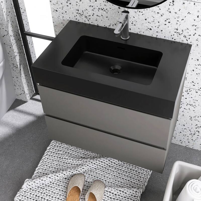 Single Sink Floating Bath Vanity in with Solid Surface Top