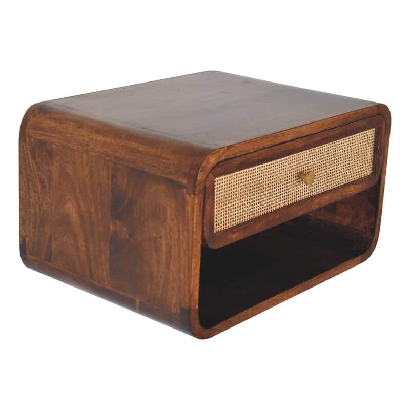 Artisan Furniture Solid Wood Chestnut Wall Mounted Open Woven Bedside, Brown with One Shelf and One Drawer