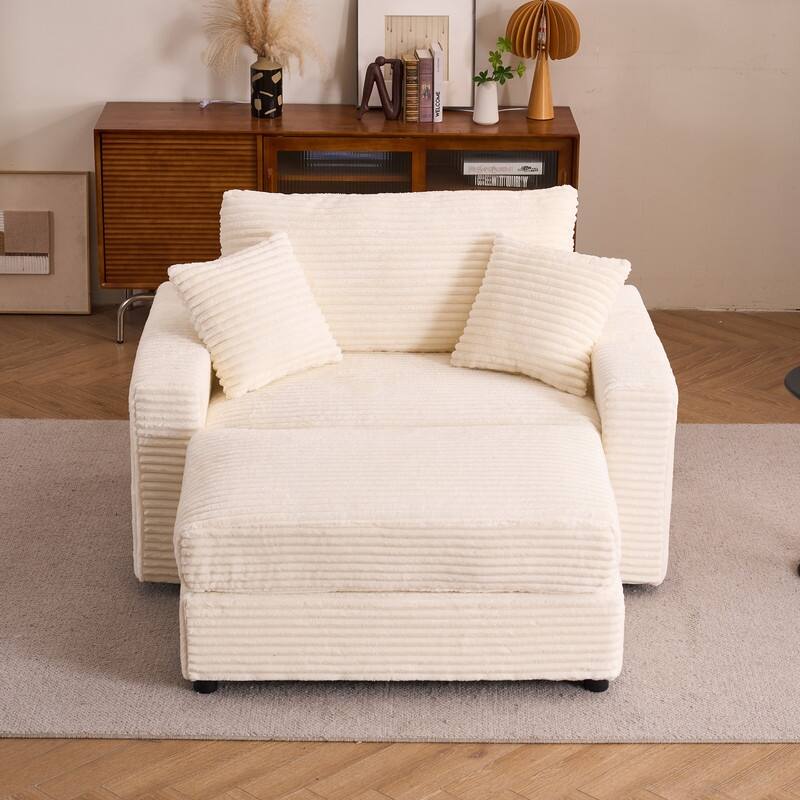 56.30" Single Sofa Chair, Independent Ottoman - Beige