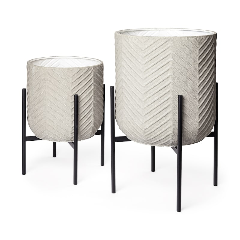Mabel Off-White Metal w/Black Iron Legs Plant Stands (Set of 2) - Off-White