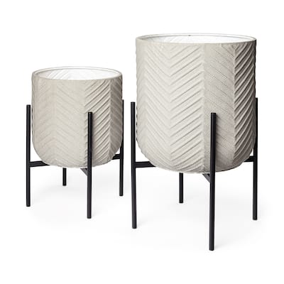 Mabel Off-White Metal w/Black Iron Legs Plant Stands (Set of 2)