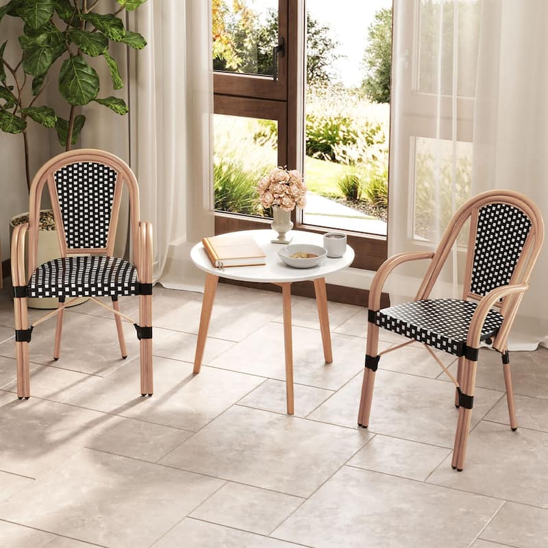 Gymax Outdoor French Bistro Chairs 4 PCS w/ Armrests Galvanized Metal