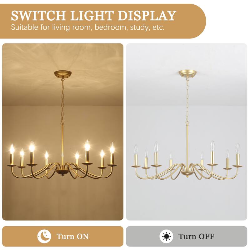 8-Light Farmhouse Candle Chandelier for Bedroom, Kitchen, Living Room and Foyer