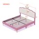 preview thumbnail 17 of 28, Upholstered Princess Bed w/ Crown Headboard, Fun Cute Platform Bed with Light Strips, Golden Metal Legs, No Box Spring Needed