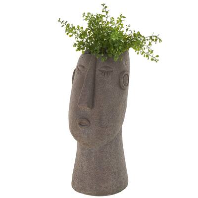 Magnesium Oxide Woman Textured Easter Island Head Indoor Outdoor Planter - Brown - Roche River Decor