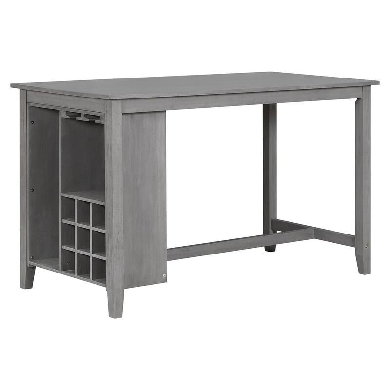 5 PCS Multi-Functional Rubber Wood Dining Set withIntegrated 9 Bar Wine Compartment