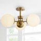 preview thumbnail 1 of 9, Ojai 23.5" 3-Light Bohemian Farmhouse Iron/Frosted Glass LED Semi Flush Mount, Brass Gold/White by JONATHAN Y