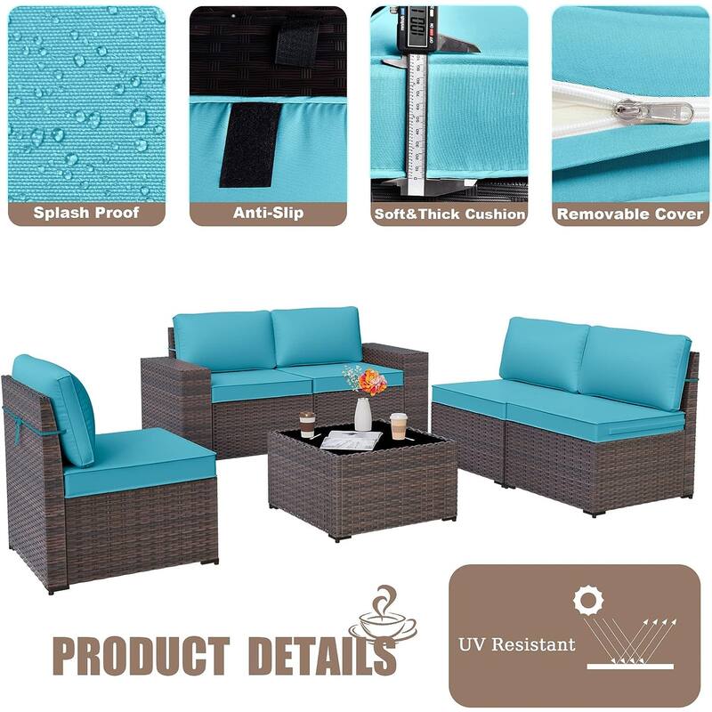 Delnavik Patio Furniture Set Sofa 6-Piece Wicker Sectional Sofa Set, Outdoor Furniture Rattan Patio Sofa Conversation Set