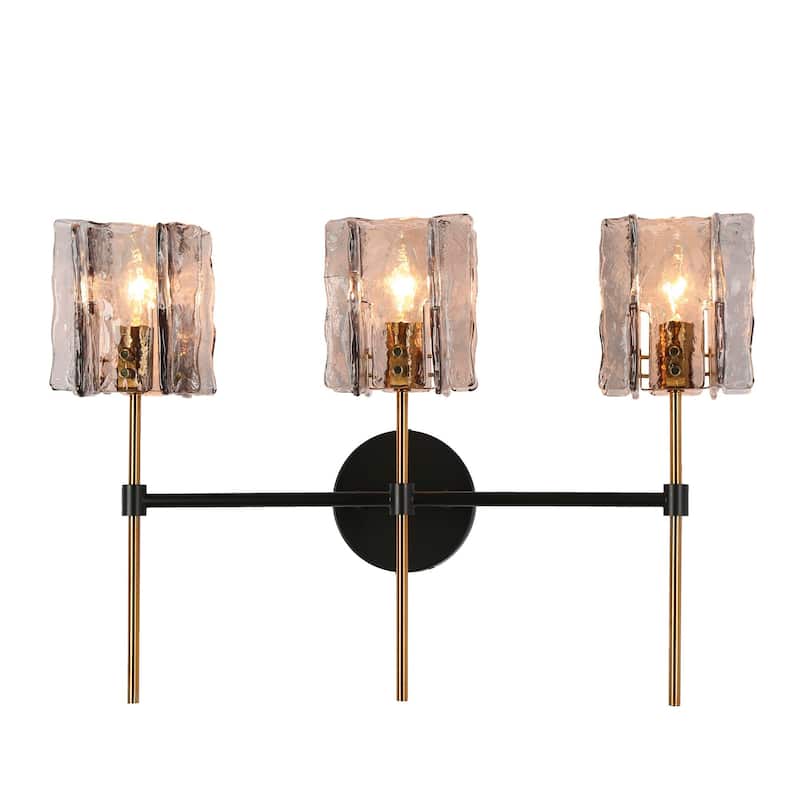 Kasy Modern 3-Light Bathroom Vanity Light Glass Wall Sconces - Smoke Grey&Gold - 21.6"L x 5.9"W x 15"H