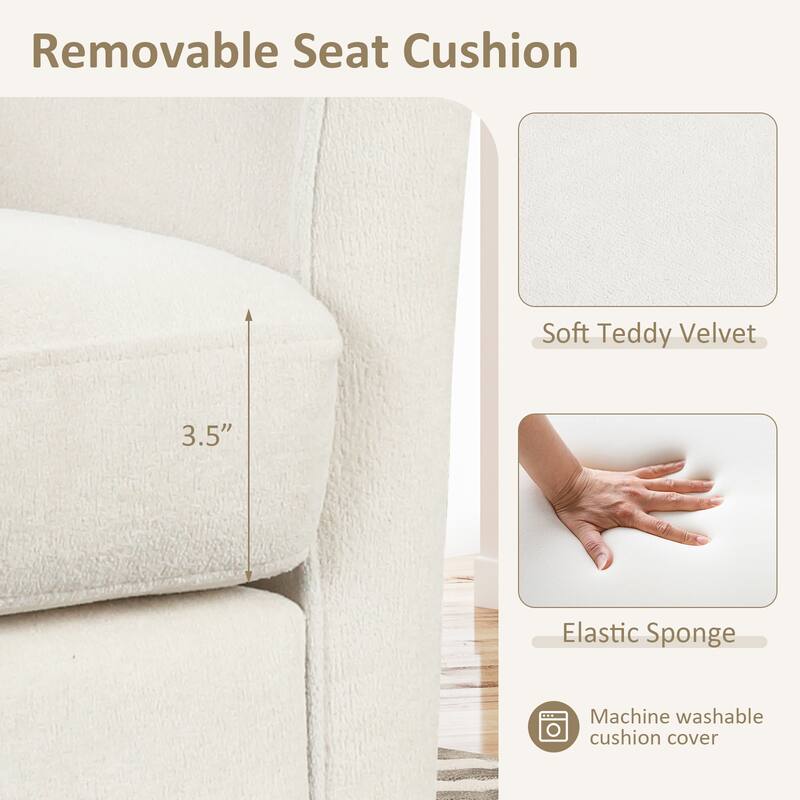 Modern Velvet Barrel Armrest Lounge Chair with Ottoman and Washable Cushion for Bedroom or Living Room