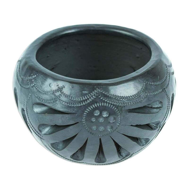 Novica Handmade Peacock Luxury Barro Negro Flower Pot